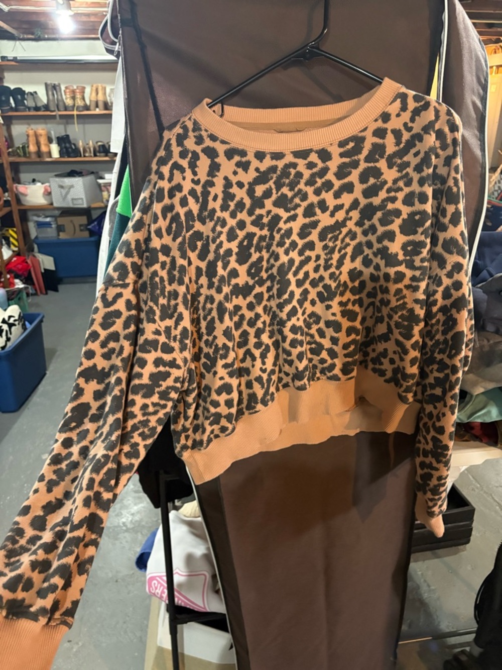 aerie Leopard-Print Cropped Sweater - Tan and Black